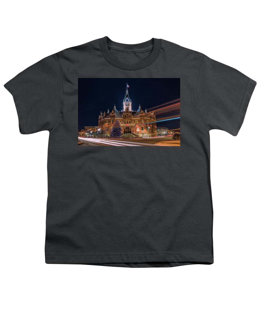 Stratford Youth T-Shirt featuring the photograph Stratford City Hall during the holidays by Jay Smith