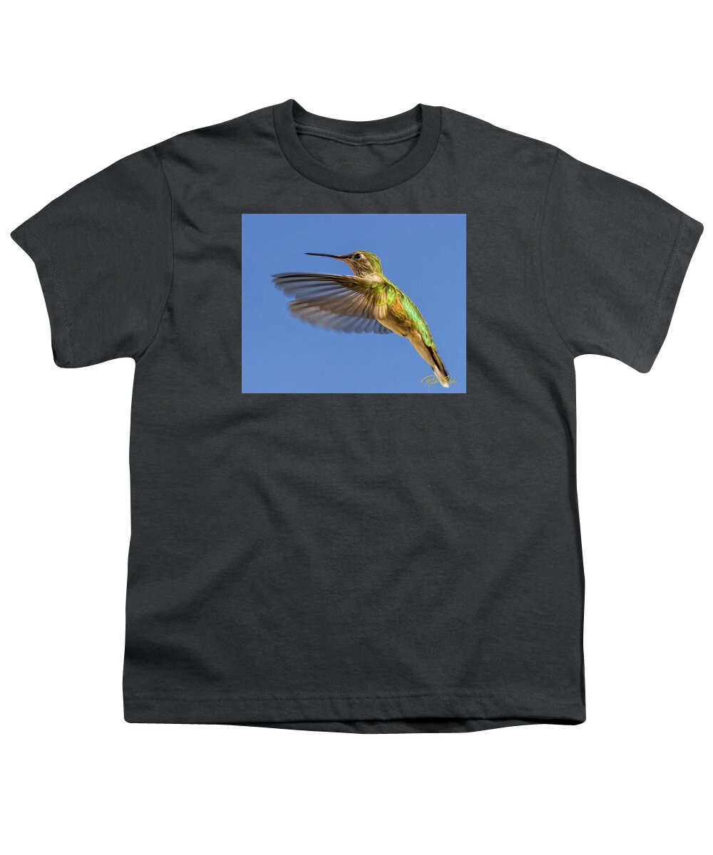 Animals Youth T-Shirt featuring the photograph Stylized Hummingbird in Hover by Rikk Flohr