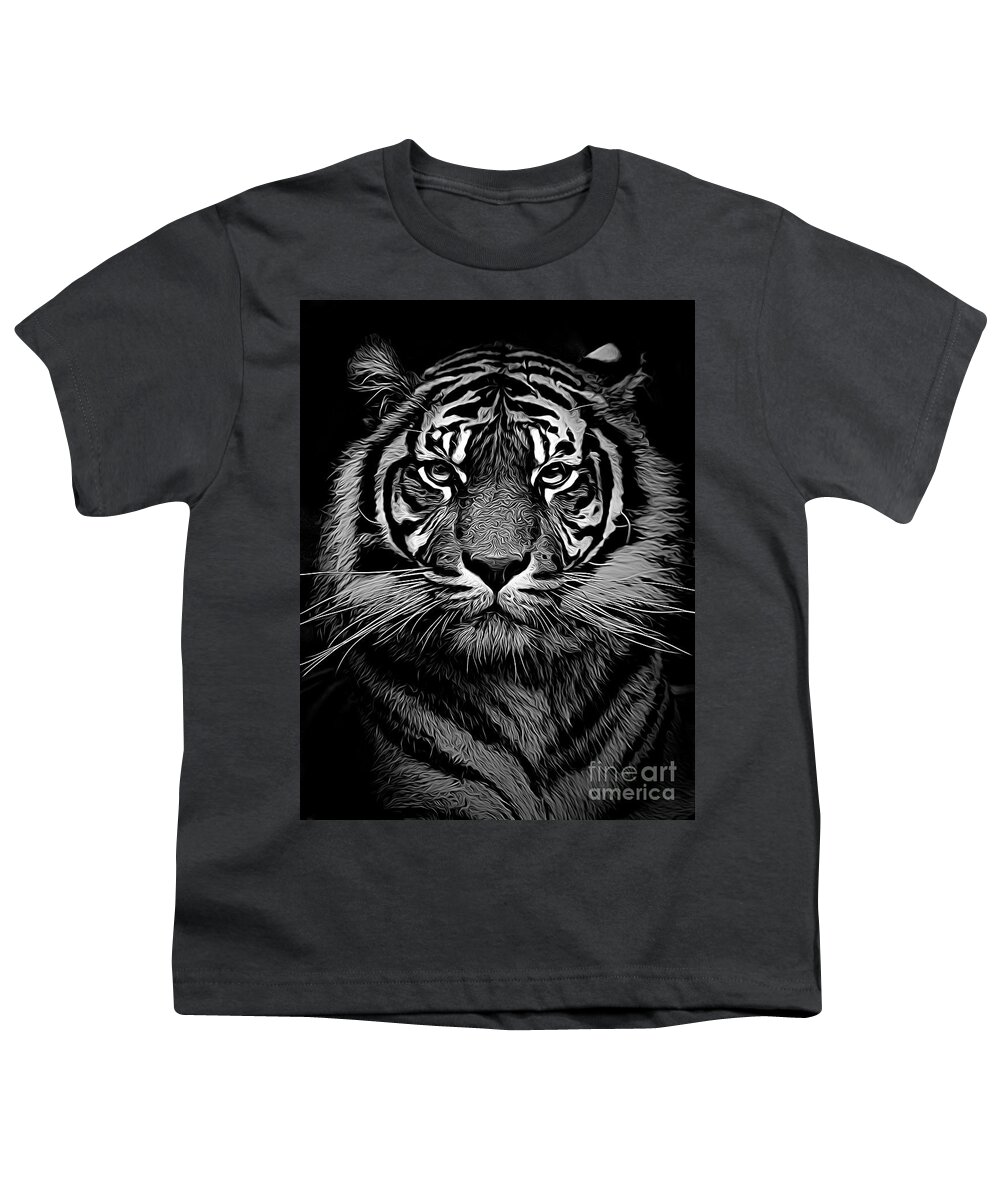 Sumatran Tiger Youth T-Shirt featuring the photograph Sumatran tiger expressionism in mono by Sheila Smart Fine Art Photography