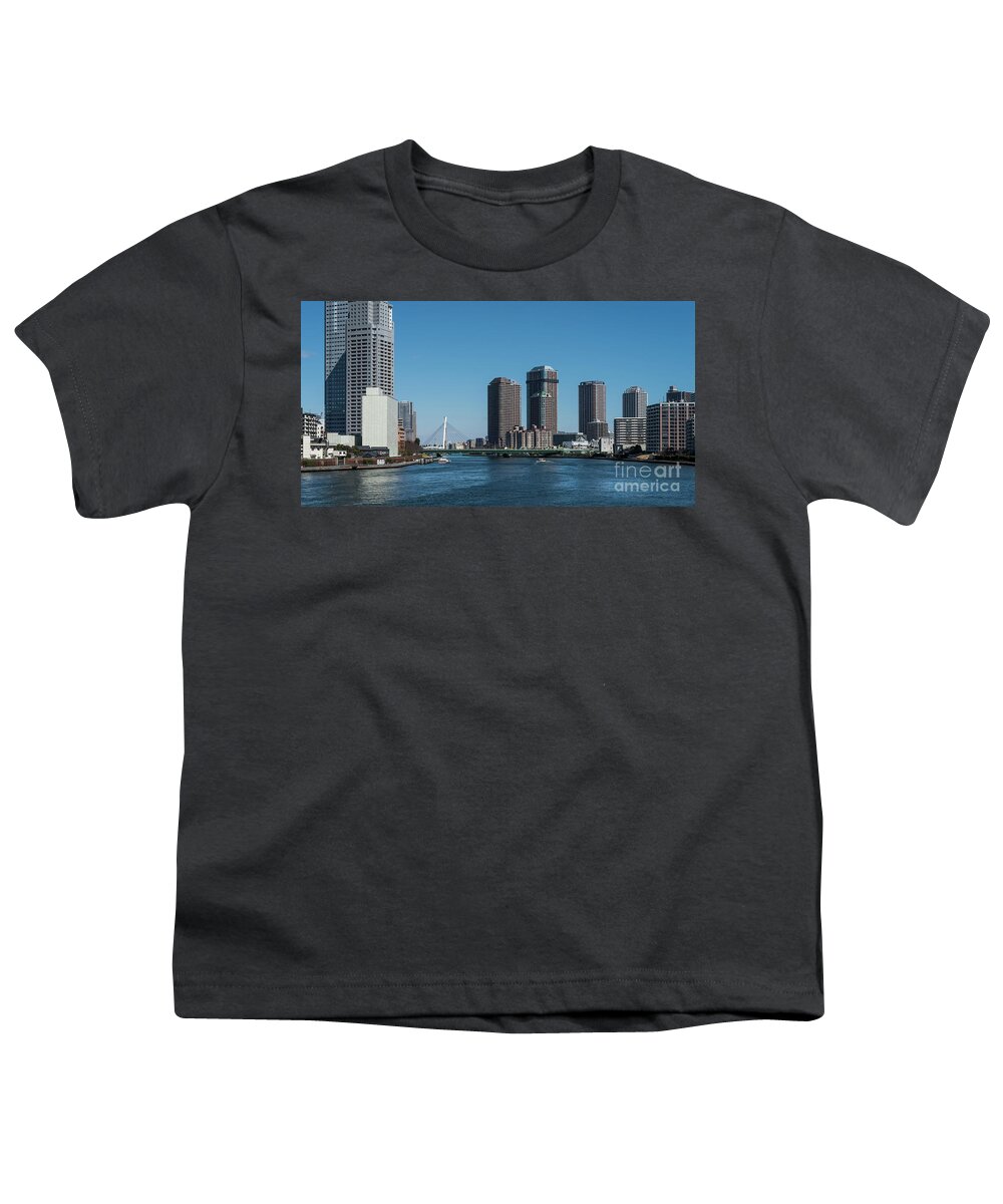 River Youth T-Shirt featuring the photograph Sumida River High Rise, Tokyo Japan 2 by Perry Rodriguez