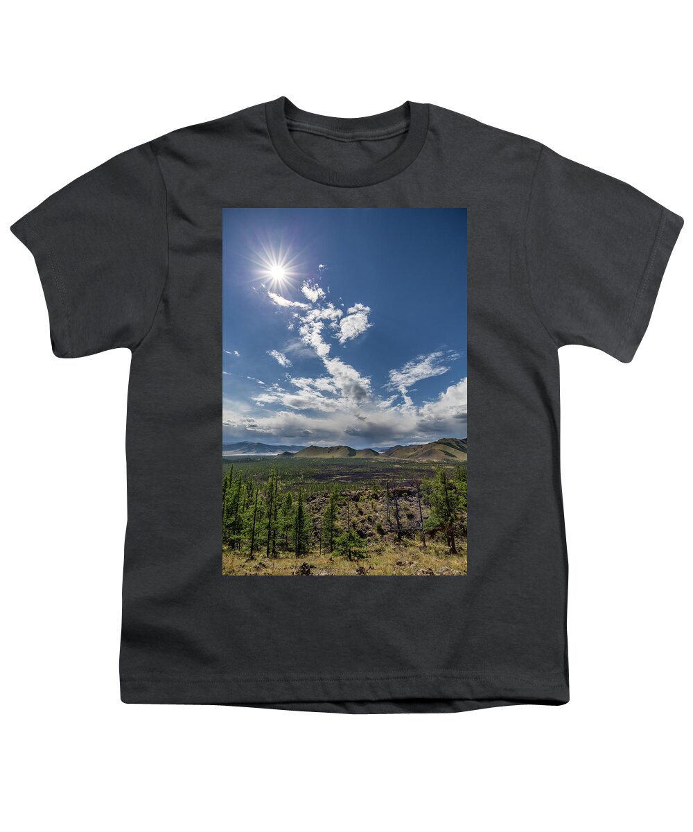 Sun Youth T-Shirt featuring the photograph Sun over volcanic landscape by Hitendra SINKAR