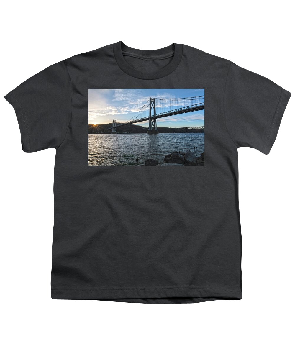 Mid Hudson Bridge Youth T-Shirt featuring the photograph Sunburst Crossings by Angelo Marcialis