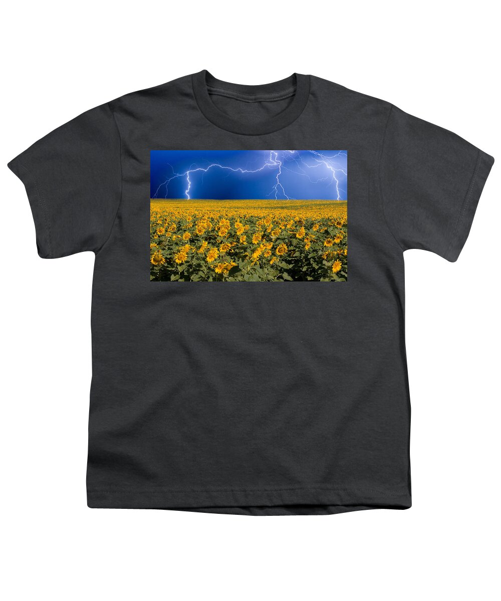 Sunflowers Youth T-Shirt featuring the photograph Sunflower Lightning Field by James BO Insogna