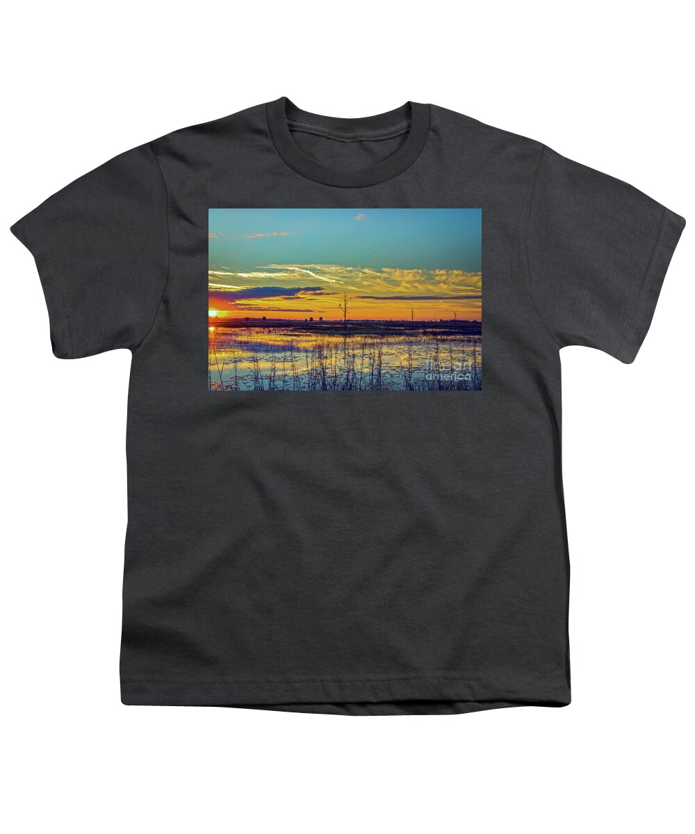 Bird Youth T-Shirt featuring the photograph Sunrise Over a Saint Marks National Wildlife Refuge Lagoon by DB Hayes