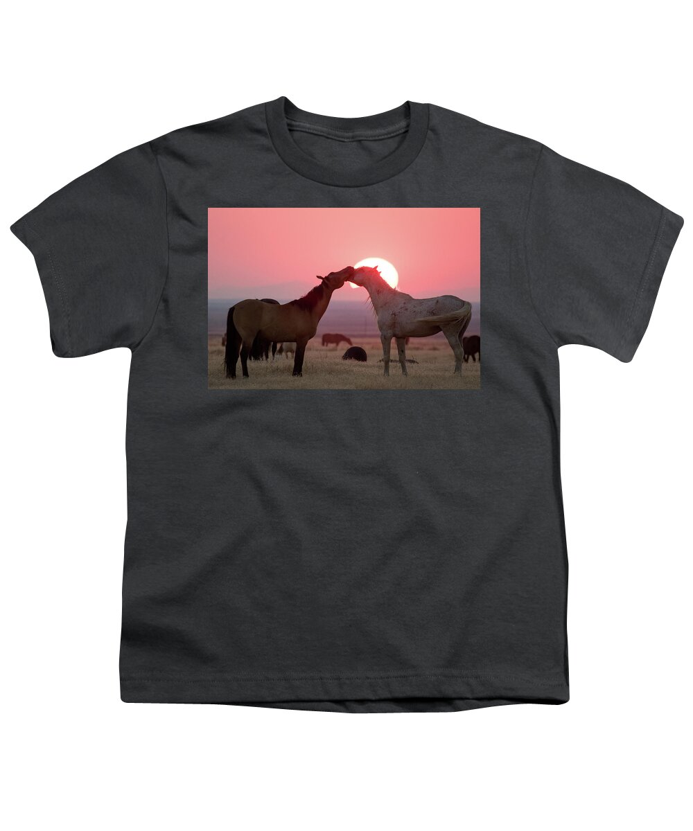 Wild Horses Youth T-Shirt featuring the photograph Sunset Horses by Wesley Aston
