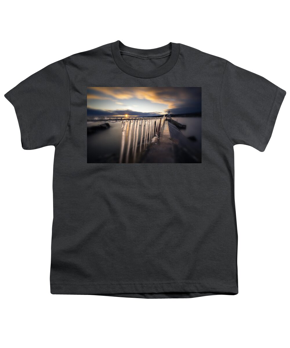 Canada Youth T-Shirt featuring the photograph Sunset over Grand Marais Lighthouse Breakwall by Jakub Sisak