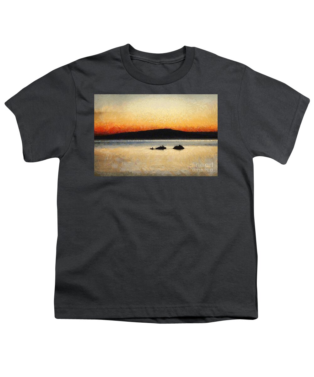 Art Youth T-Shirt featuring the painting Sunset Seascape by Dimitar Hristov