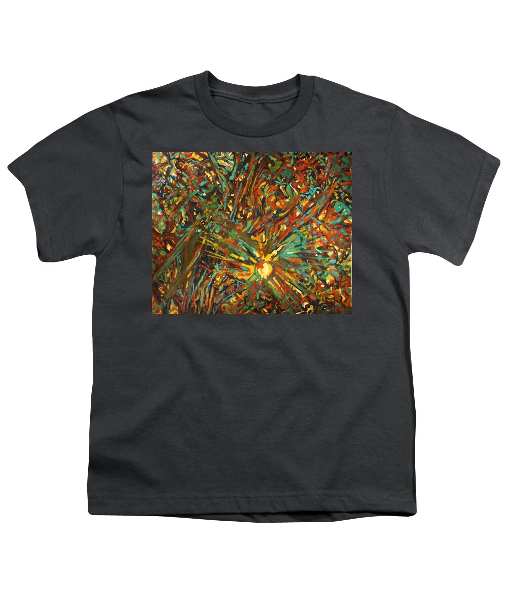 Watercolor Youth T-Shirt featuring the painting Sunset Through the Trees by Angela Weddle