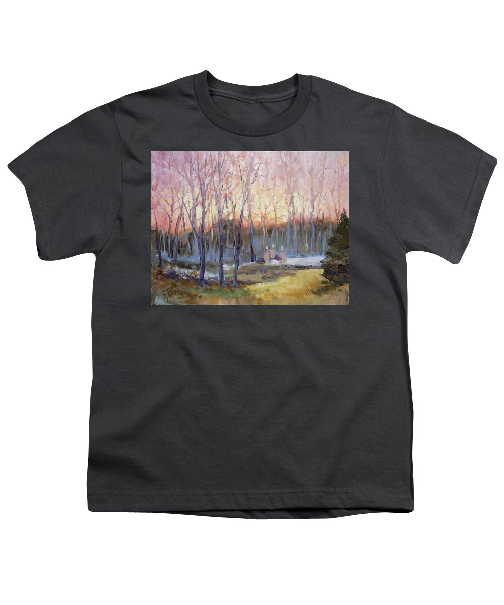 Winter Youth T-Shirt featuring the painting Sunset trees by Irek Szelag