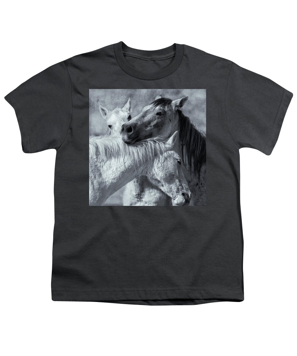 Wild Horses Youth T-Shirt featuring the photograph Surrounded by Love BW by Belinda Greb