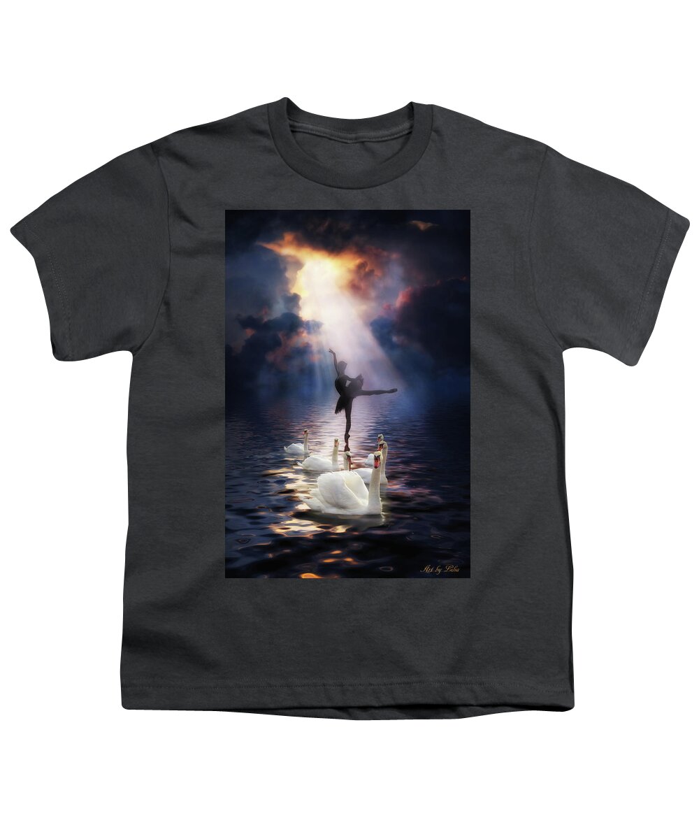 Swan Lake Youth T-Shirt featuring the digital art Swan Lake by Lilia D