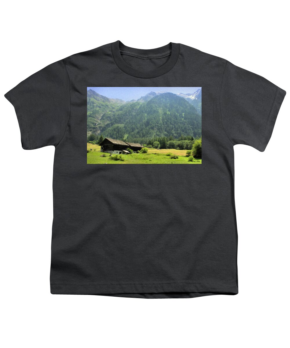 Switzerland Youth T-Shirt featuring the painting Swiss Mountain Home by Jeffrey Kolker