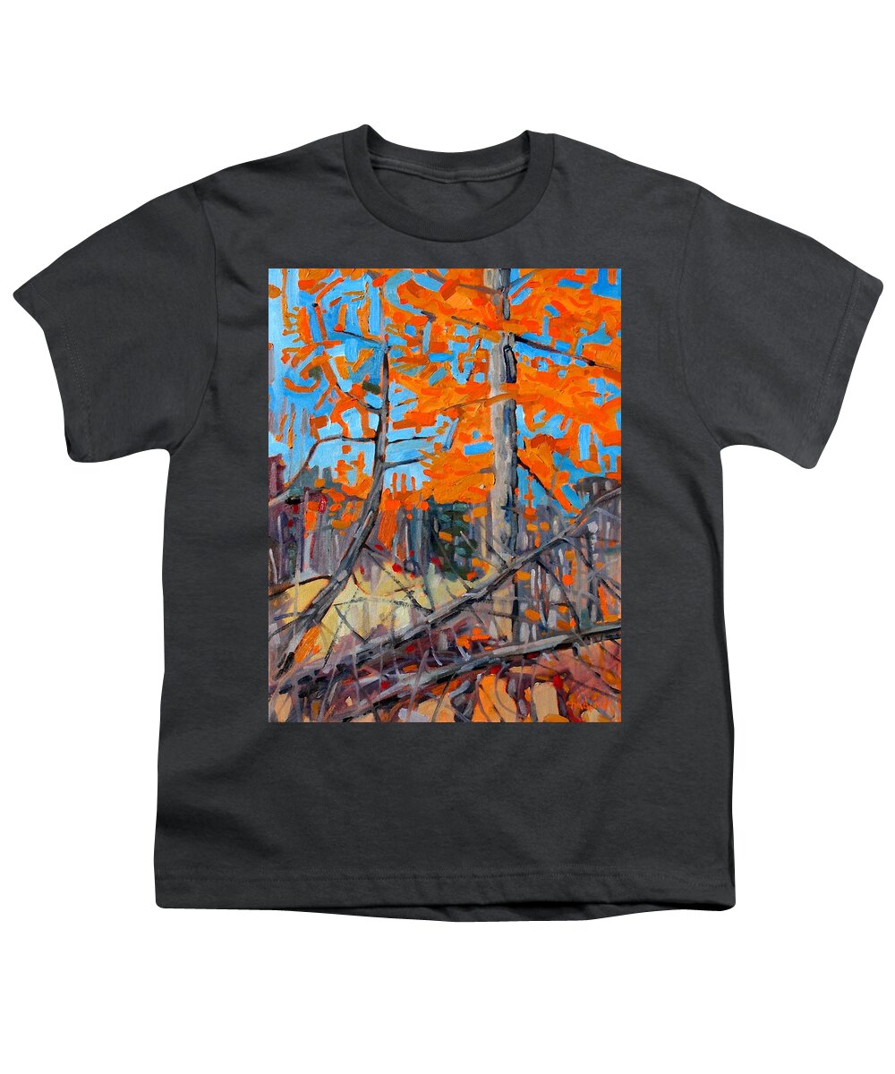 Tamarack Youth T-Shirt featuring the painting Tangled Tamaracks by Phil Chadwick