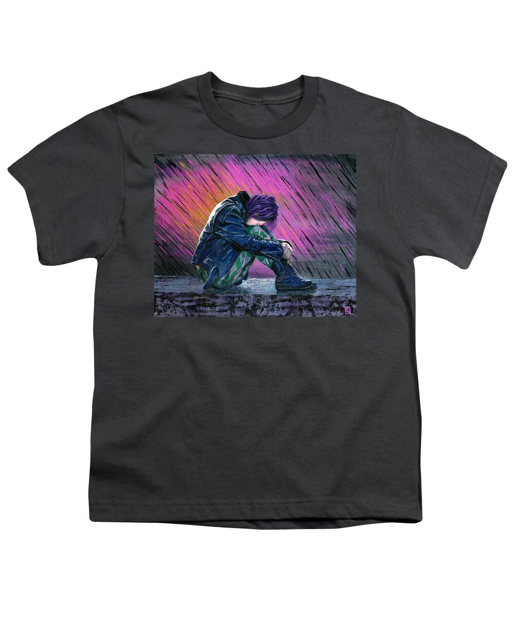 Portrait Youth T-Shirt featuring the painting Tears in the Rain by Matthew Mezo