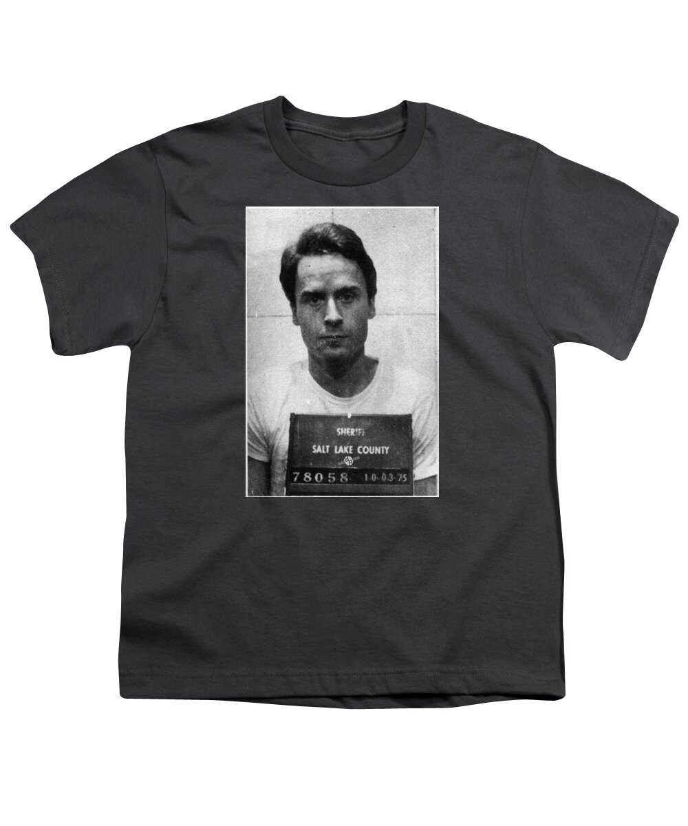 Ted Bundy Youth T-Shirt featuring the painting Ted Bundy Mug Shot 1975 Vertical by Tony Rubino