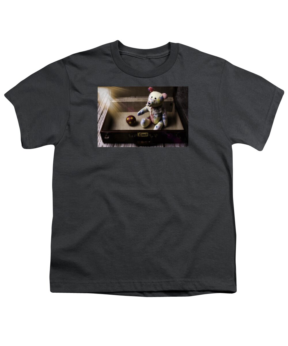 Teddy Bear Youth T-Shirt featuring the photograph Teddy Bear In Suitcase by Garry Gay