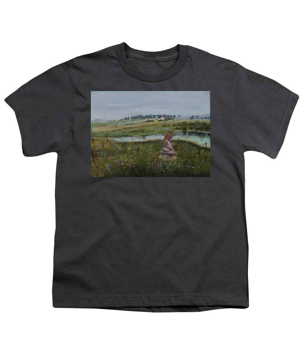 Impression Youth T-Shirt featuring the painting Tender Blossom - LMJ by Ruth Kamenev