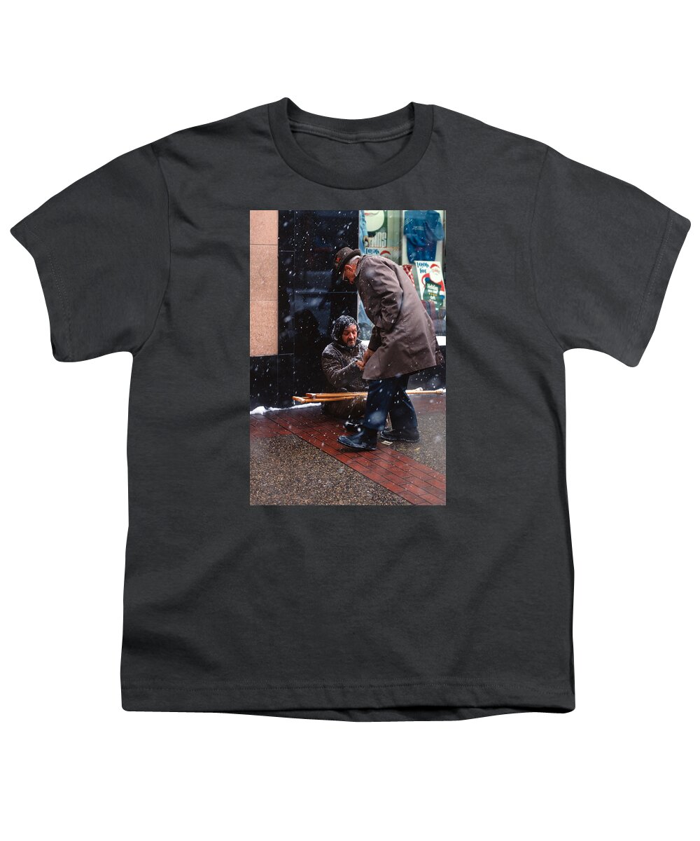 Downtown Minneapolis Youth T-Shirt featuring the photograph Thanks Mister by Mike Evangelist