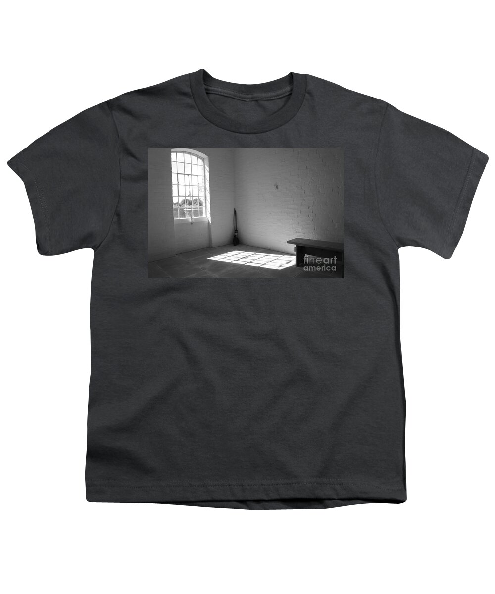 Welfare Youth T-Shirt featuring the photograph The Art of Welfare. Broom and bench. by Elena Perelman