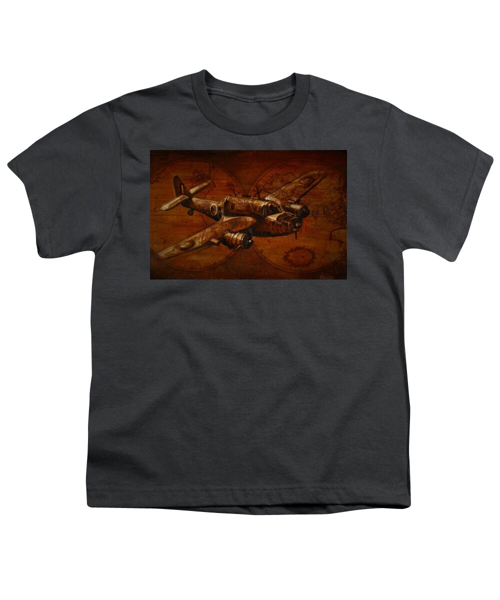 Plane Youth T-Shirt featuring the painting The Bristol Beaufort I by Jean Cormier