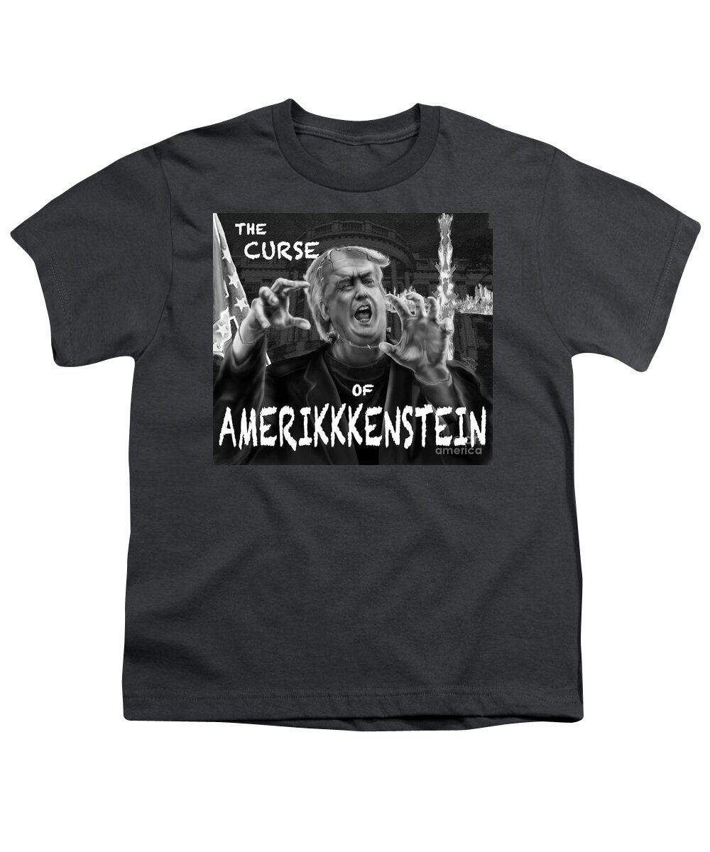 Political Satire Youth T-Shirt featuring the painting The Curse of Amerikkenstein by Reggie Duffie