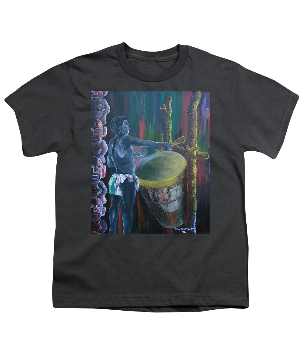 The Drummer Youth T-Shirt featuring the painting The Drummer by Obi-Tabot Tabe