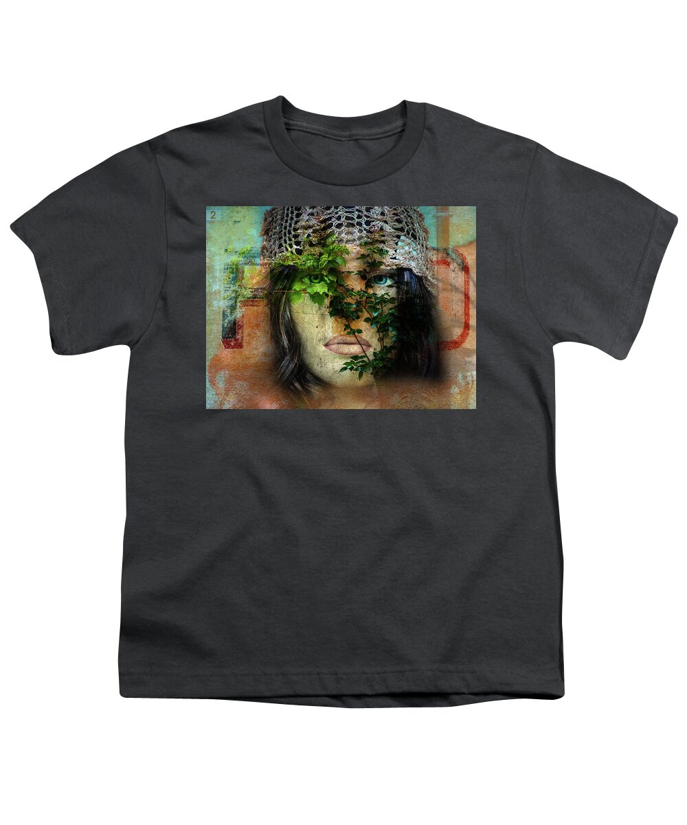 Face Youth T-Shirt featuring the digital art The face with the green leaves by Gabi Hampe