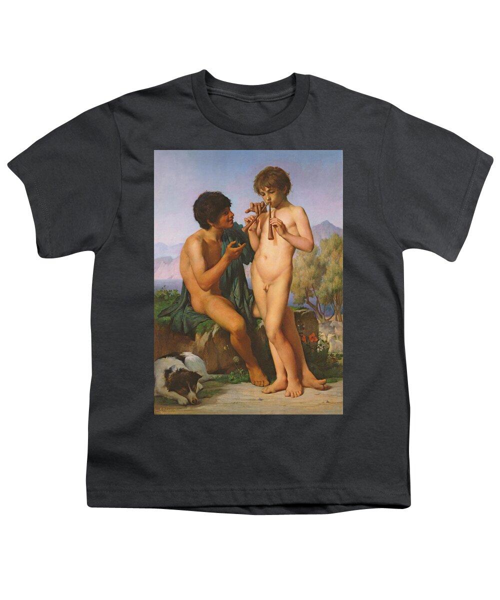Boy Youth T-Shirt featuring the painting The Flute Lesson by Jules Elie Delaunay