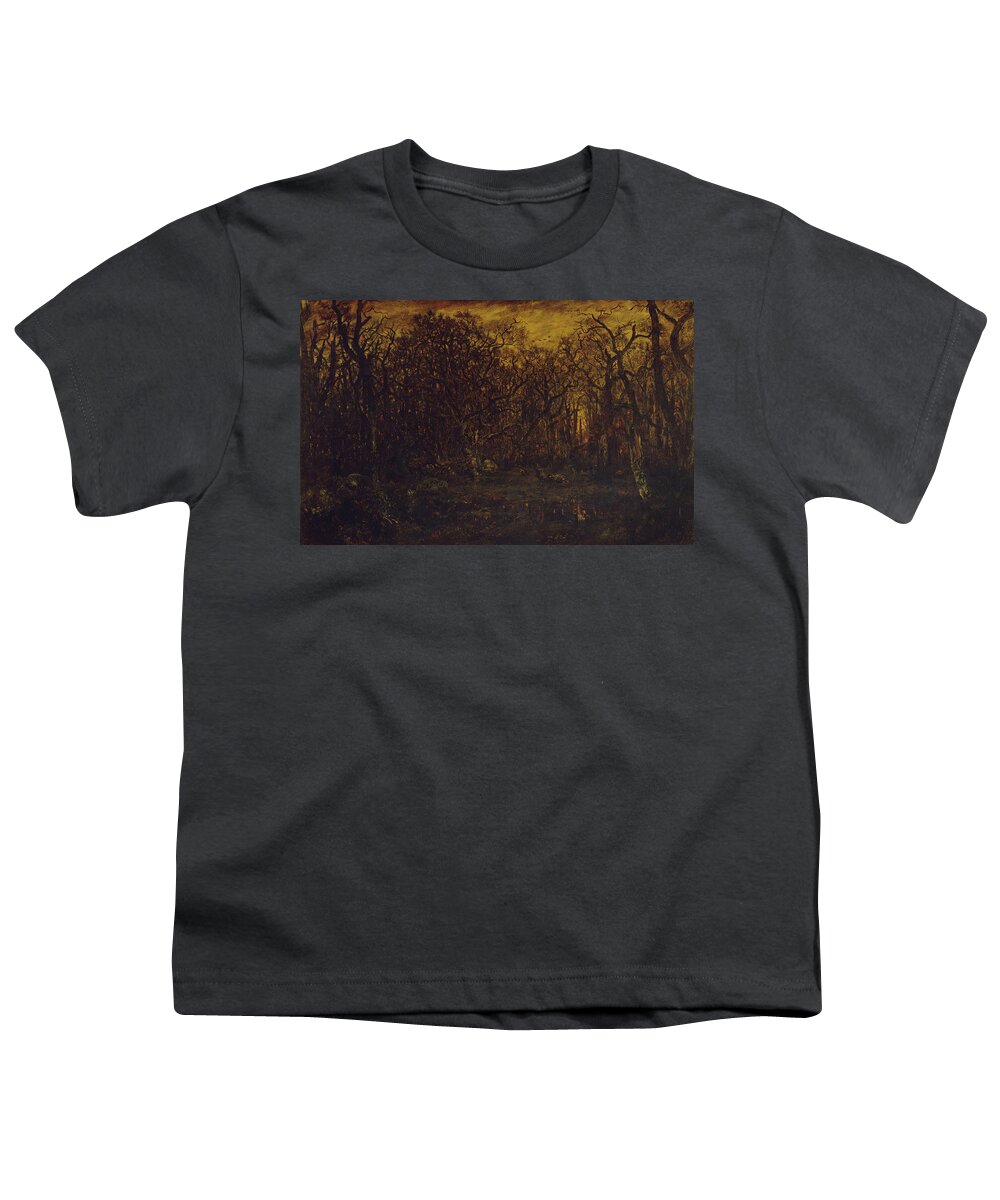 The Forest In Winter At Sunset Youth T-Shirt featuring the painting The Forest in Winter at Sunset by Rousseau