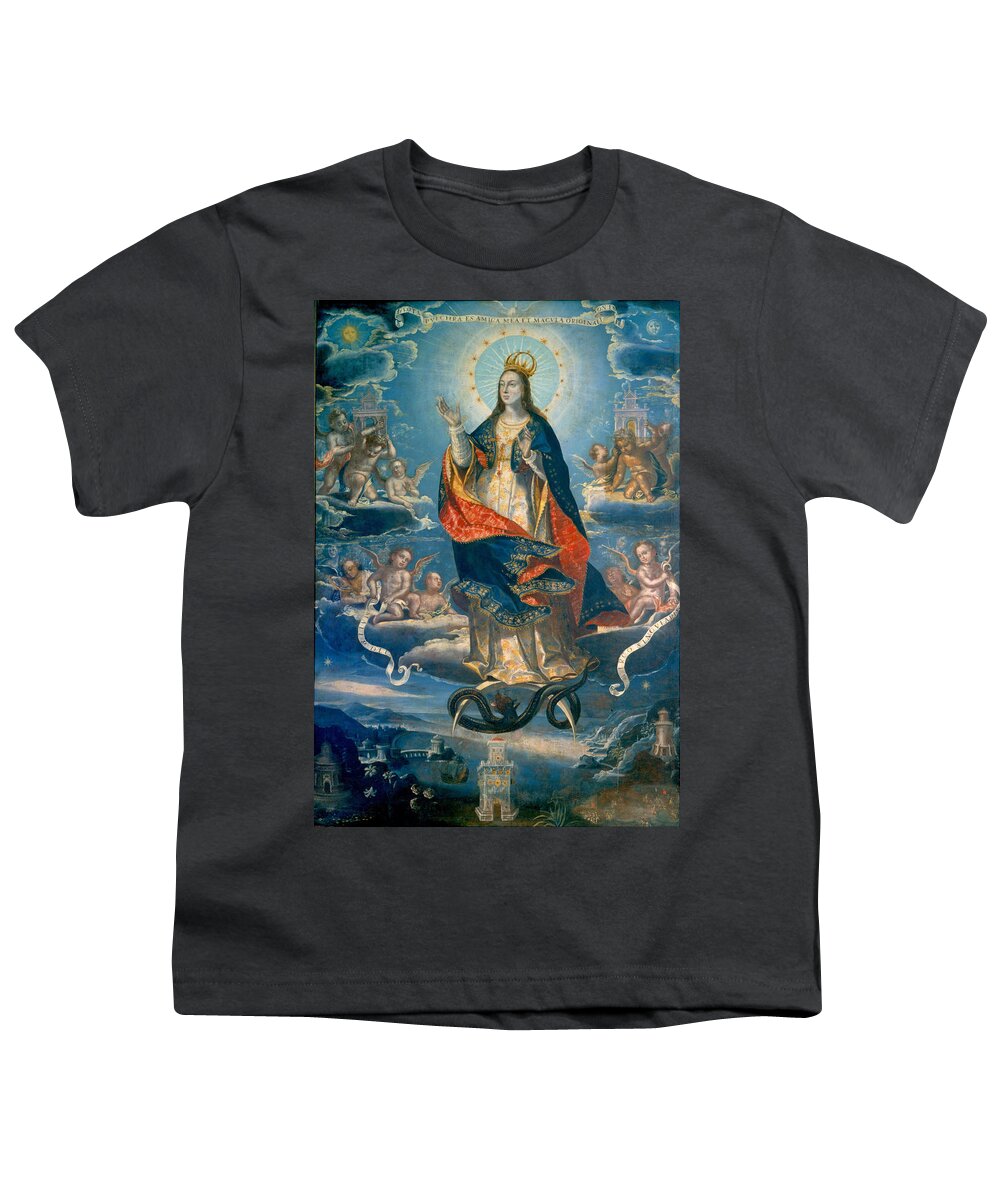 Baltasar De Echave Ibia Youth T-Shirt featuring the painting The Immaculate Conception by Baltasar de Echave Ibia