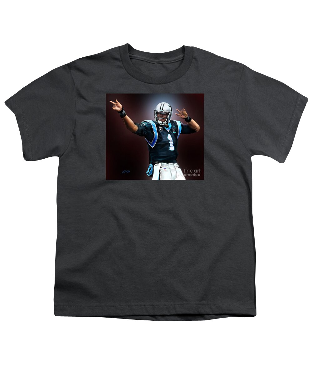 American Football Player Youth T-Shirt featuring the painting The Inevitable Cam Newton1 by Reggie Duffie