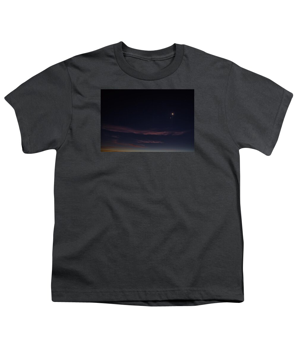 Moon Youth T-Shirt featuring the digital art The Moon and the Planets at Sunrise by John Haldane