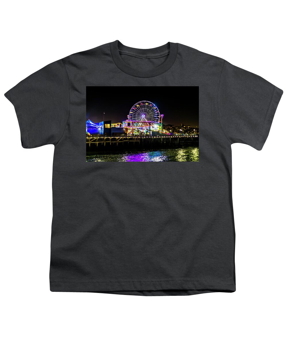 Santa Monica Ferris Wheel Youth T-Shirt featuring the photograph The Pacific Wheel And Reflections by Gene Parks