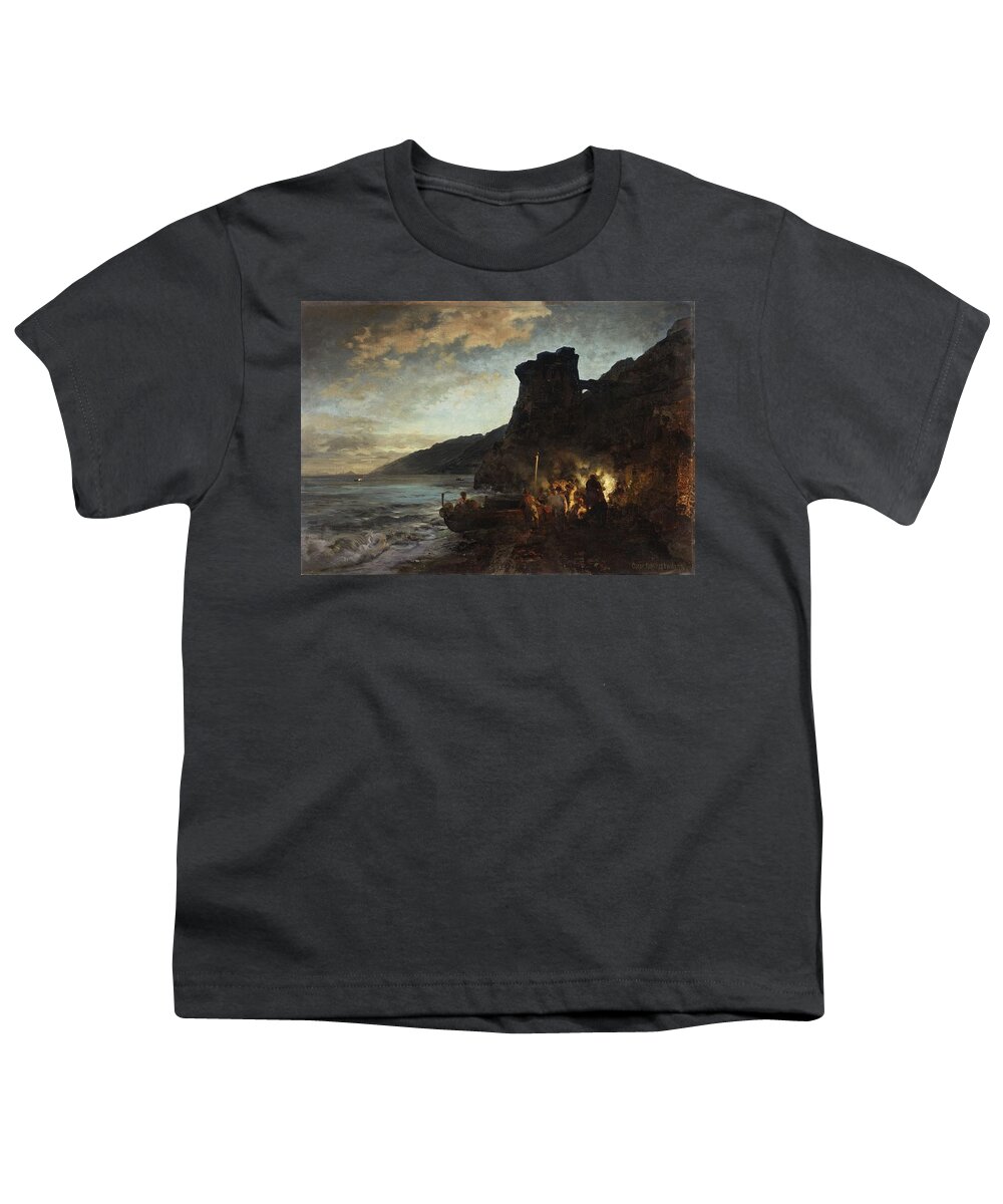 Oswald Achenbach Youth T-Shirt featuring the painting The Torre De Asturnu By Night by MotionAge Designs