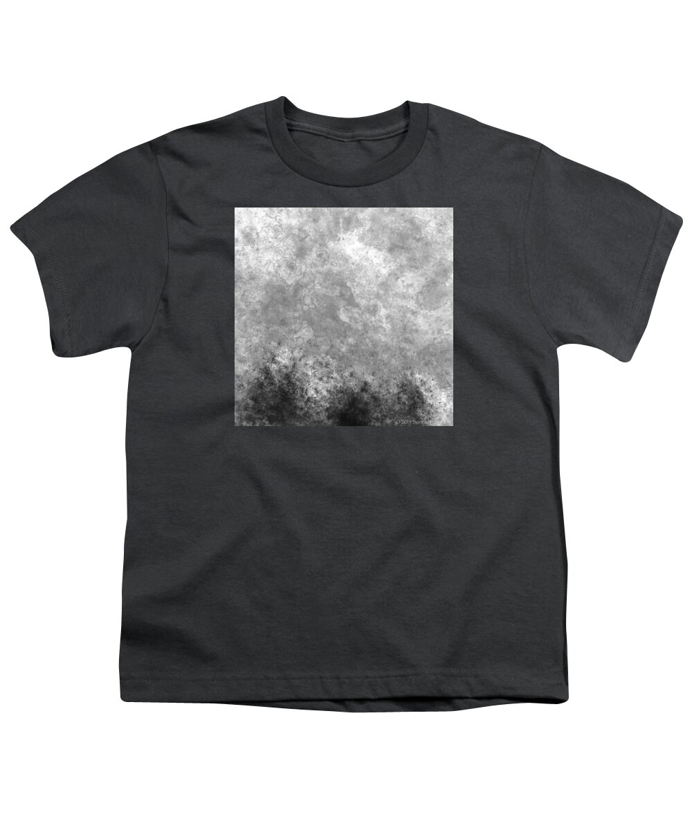 Bonnie Follett Youth T-Shirt featuring the digital art Three Trees with Clouds in black and white by Bonnie Follett