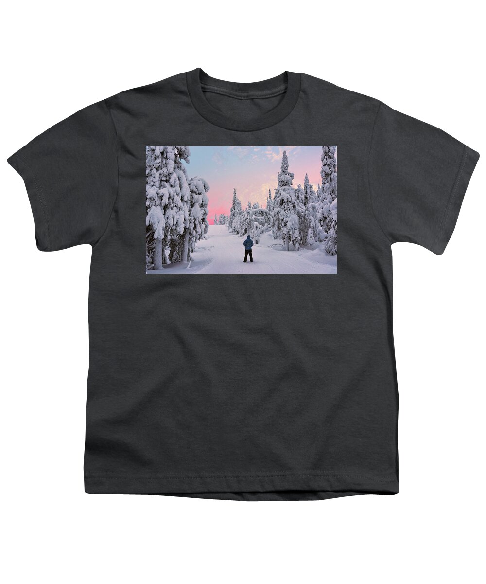 Sky Youth T-Shirt featuring the photograph Through a Snow Covered Forest by Roberta Kayne