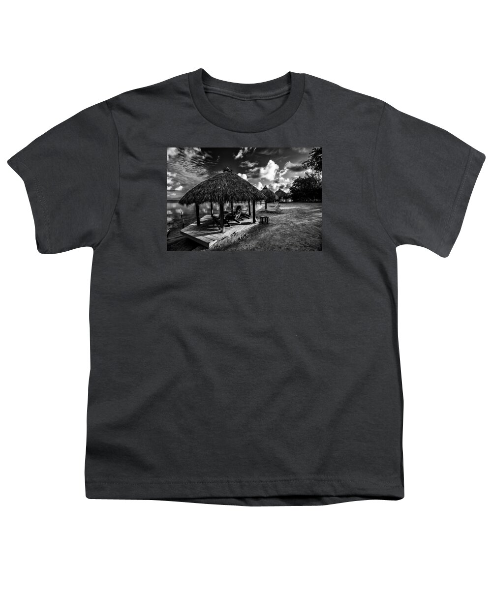Black & White Youth T-Shirt featuring the photograph Tiki Hut by Kevin Cable