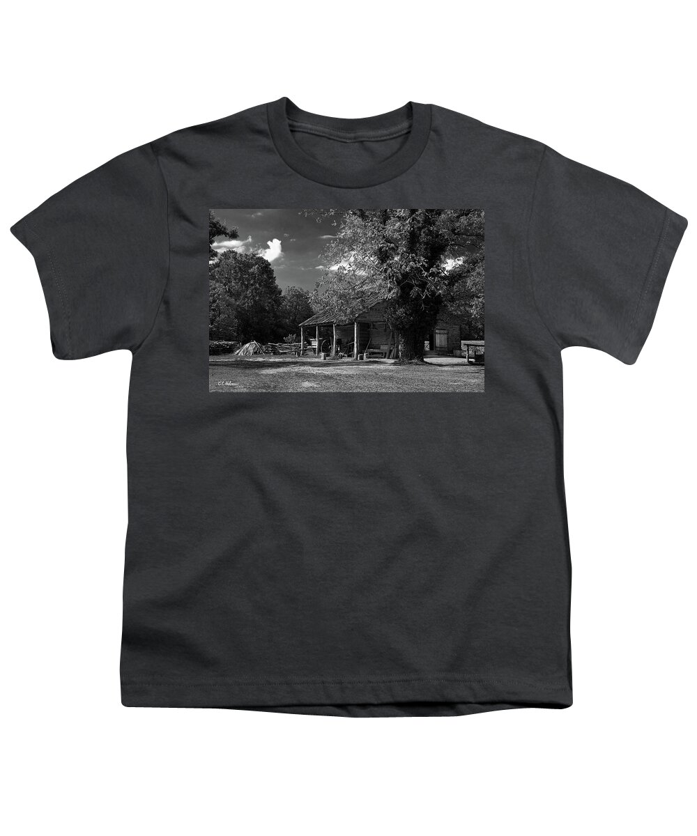 Barn Youth T-Shirt featuring the photograph Tobacco Barn - B-W by Christopher Holmes