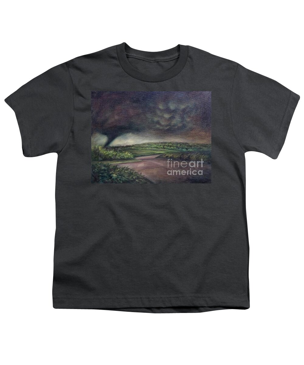 Tornado Youth T-Shirt featuring the painting Millsfield Tennessee Tornado From My Backdoor by Rand Burns