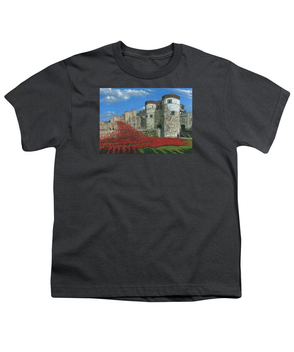 Tower Of London Youth T-Shirt featuring the painting Tower of London Poppies - Blood Swept Lands and Seas of Red by Richard Harpum