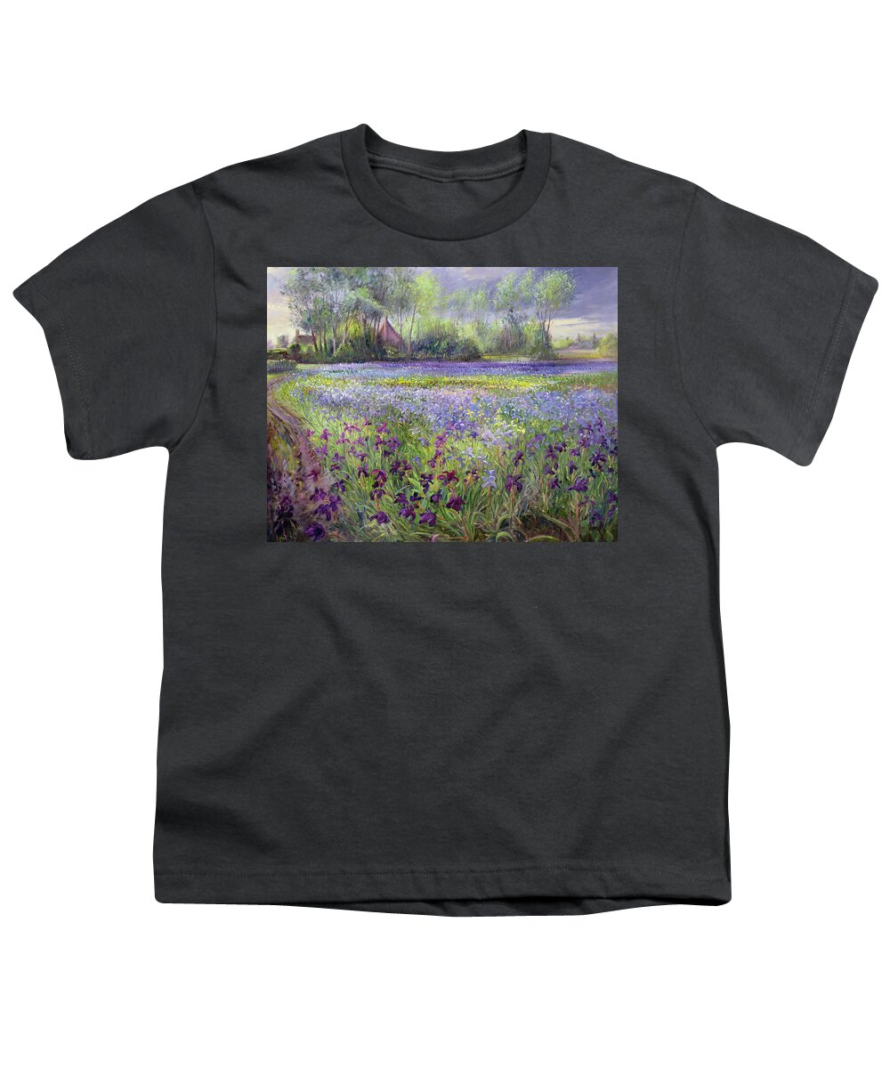Trackway Past The Iris Field Youth T-Shirt featuring the painting Trackway past the Iris Field by Timothy Easton