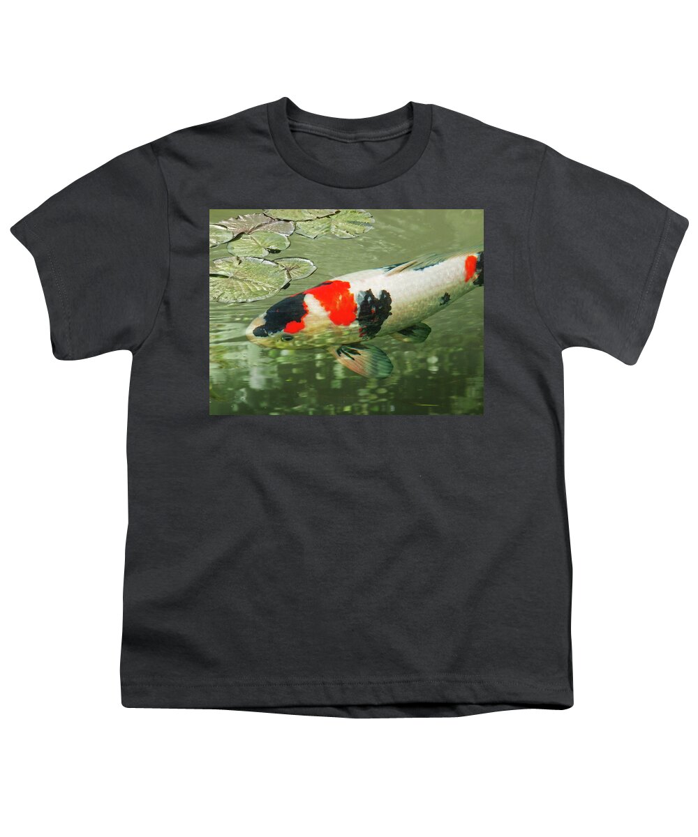 Japanese Koi Fish Youth T-Shirt featuring the photograph Tranquility - Red and Black Japanese Koi Fish by Gill Billington