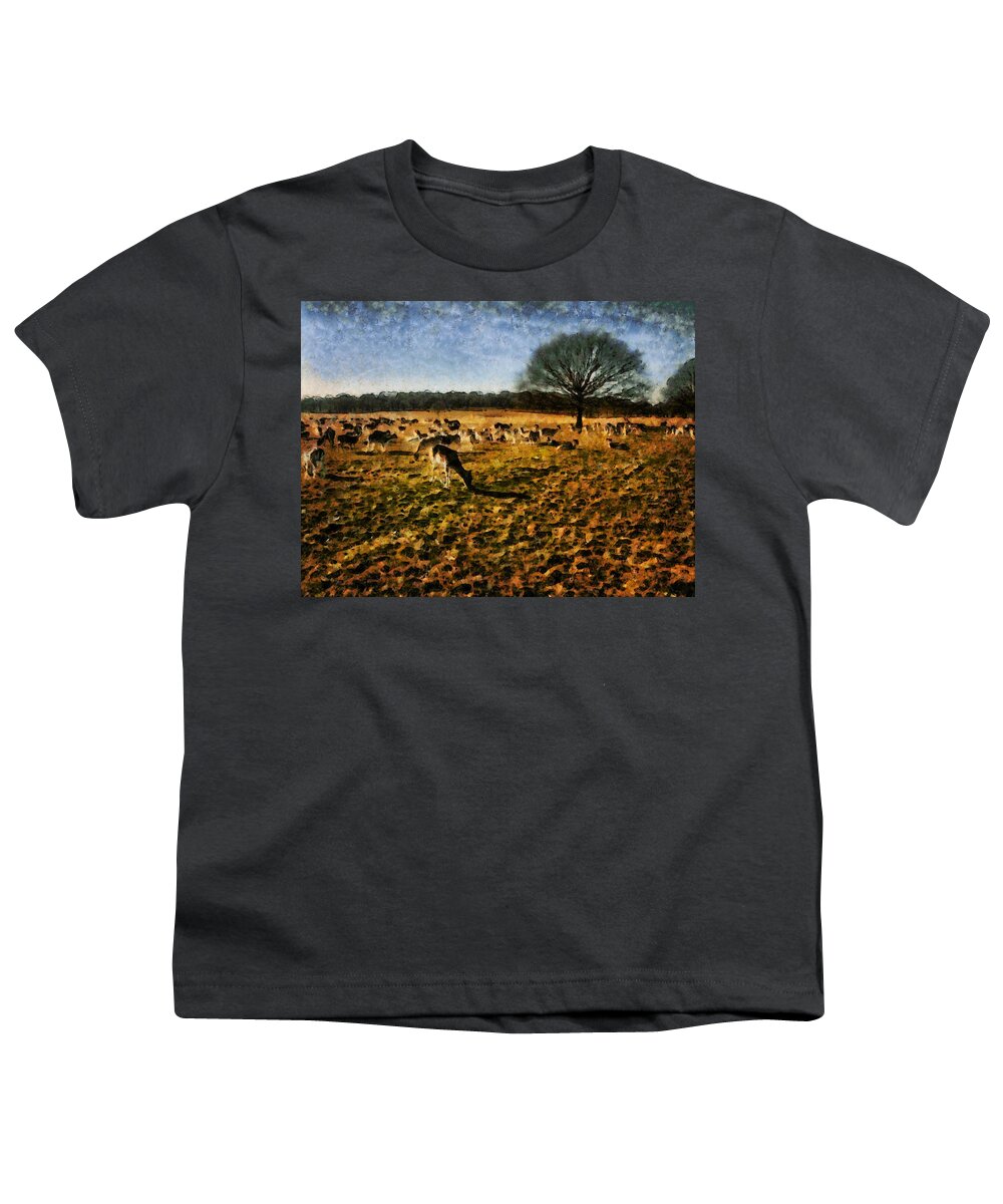 Landscape Youth T-Shirt featuring the photograph Tree and deer with landscape by Ashish Agarwal