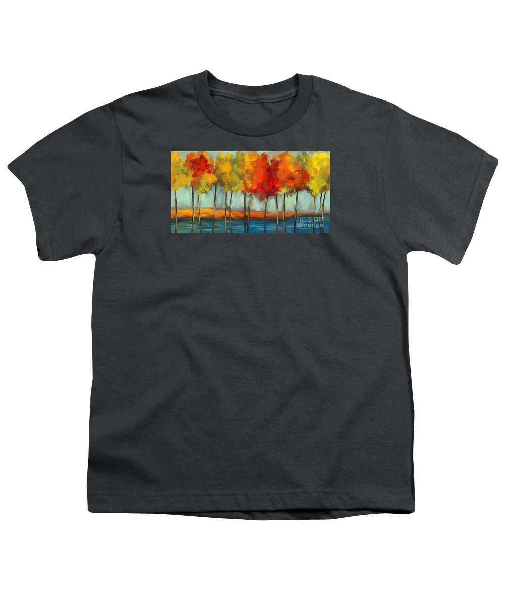 Contemporary Wall Art Youth T-Shirt featuring the painting Trees On The River by Tim Gilliland