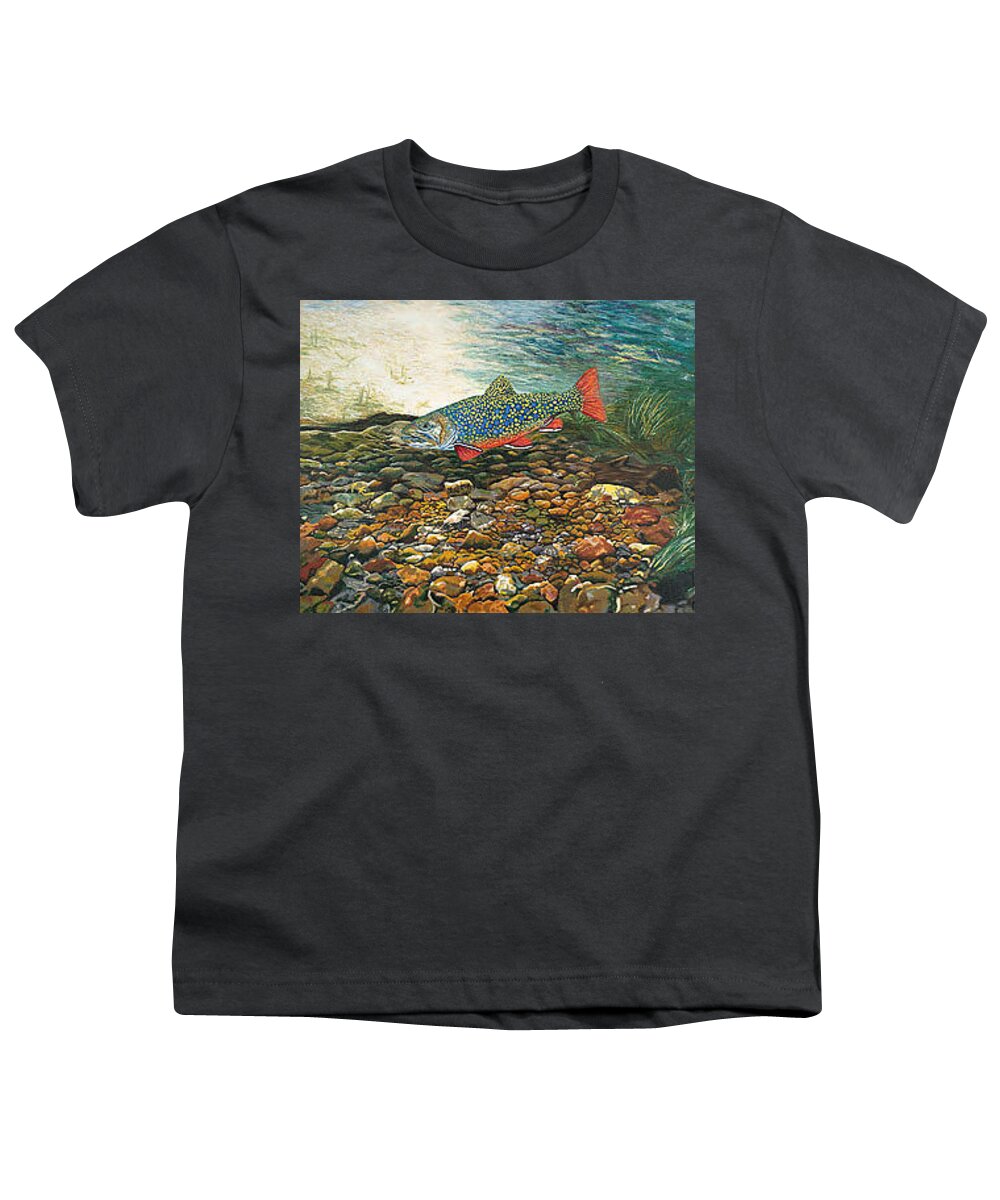 Art Youth T-Shirt featuring the painting Trout Art Fish Art Brook Trout Suspended Artwork Giclee Fine Art Print by Patti Baslee