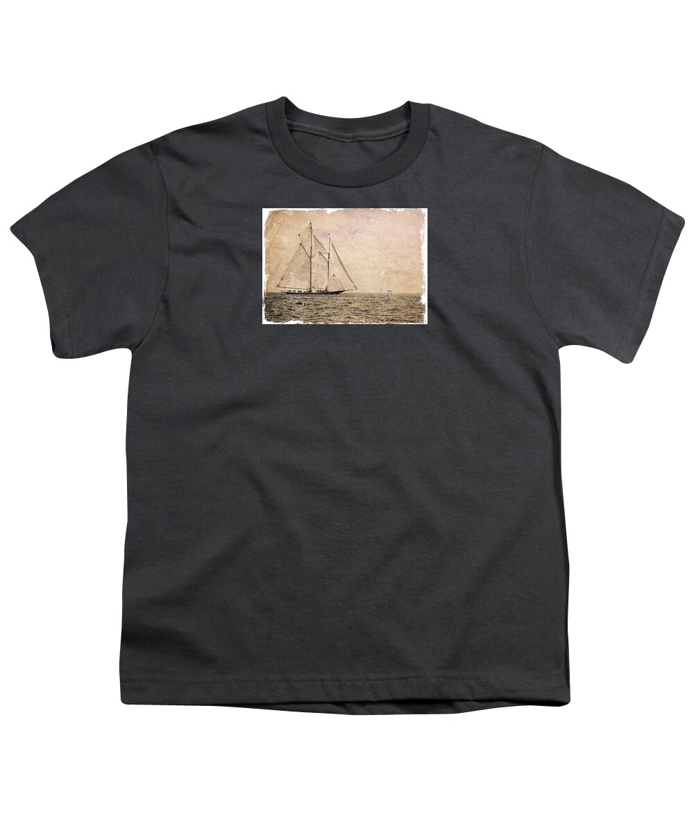 Outdoor Youth T-Shirt featuring the photograph Two mast vessel and a little boat 3 by Pedro Cardona Llambias
