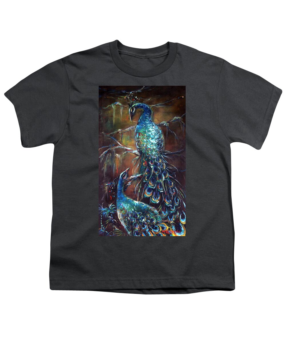 Peacocks Youth T-Shirt featuring the painting Two Peacocks by Heather Calderon
