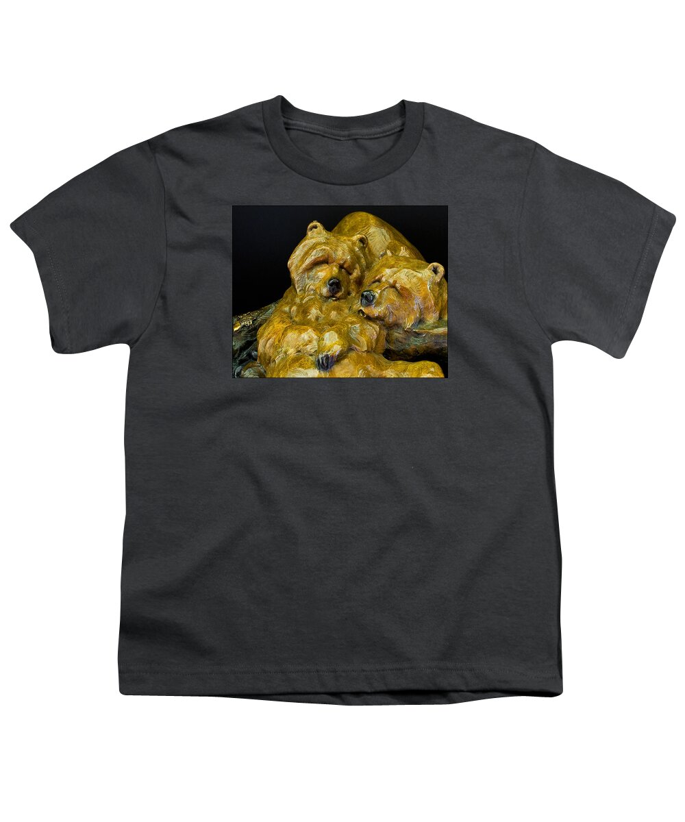 Bears Sculpture Youth T-Shirt featuring the photograph Two Pooped Sculpture by Walt Horton by Ginger Wakem