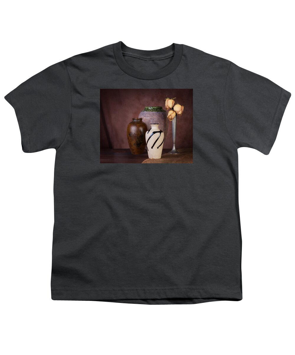 Brown Youth T-Shirt featuring the photograph Vase and Roses Still Life by Tom Mc Nemar