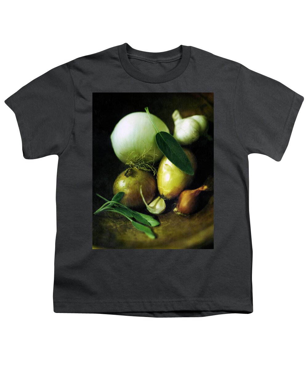 Food Youth T-Shirt featuring the drawing Vegetables for Thanksgiving Stuffing by Romulo Yanes